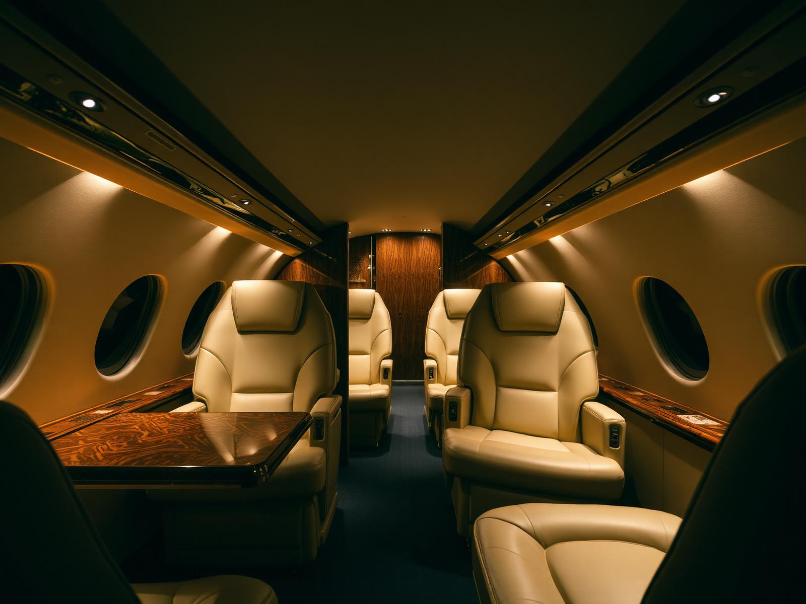 Private jet cabin interior